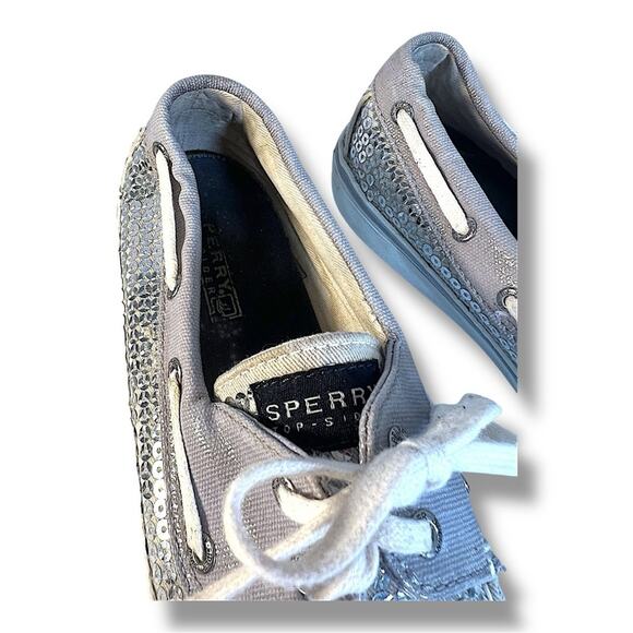 SPERRY TOP SIDERS Silver Sequin and Ivory or beige SZ 7.5 - Picture 14 of 15